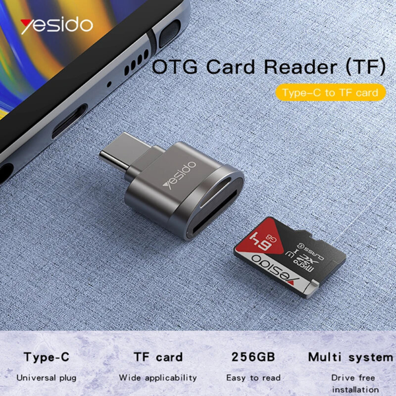 Adaptor OTG, cititor de card Type-C la Card TF Yesido GS19, gri