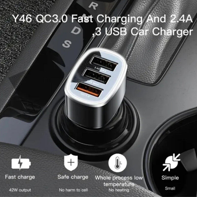 Incarcator masina 3x USB Fast Charge Yesido Y46, 2.4A, 42W
