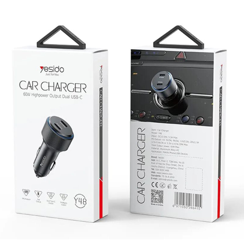 Incarcator auto bricheta tip C, Fast Charge Yesido Y48, 60W