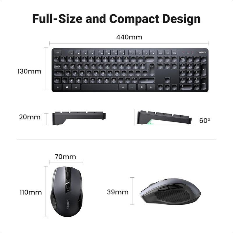 Tastatura wireless + mouse Bluetooth Ugreen, negru, 15720
