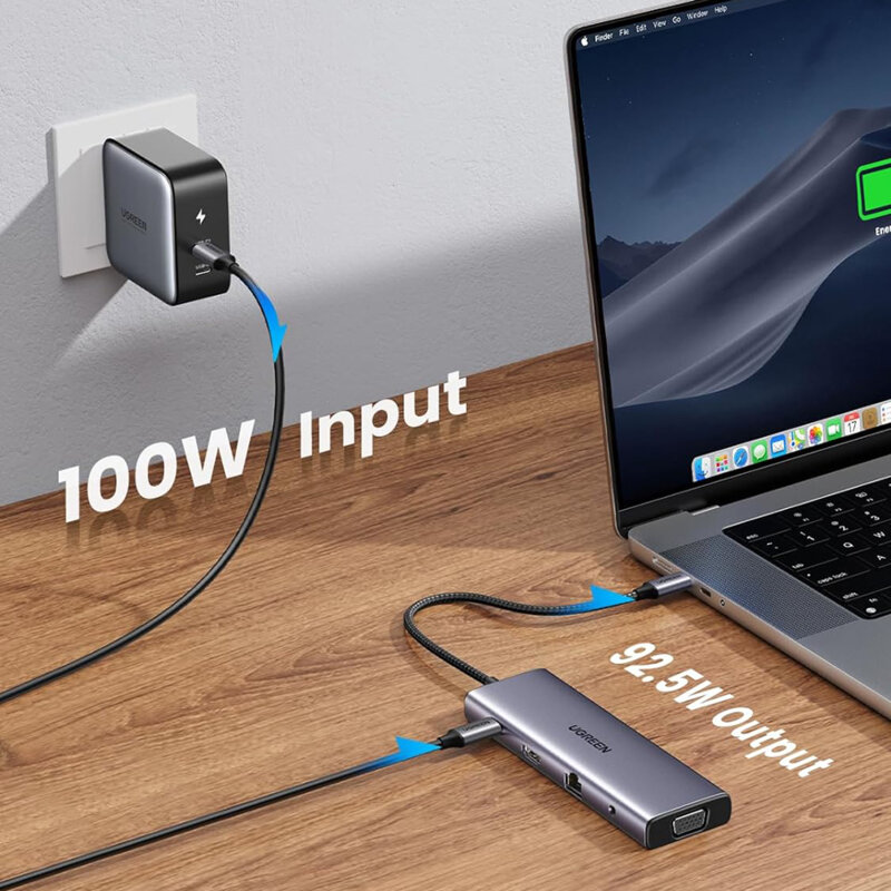 Hub 2xType-C, 3xUSB, , HDMI, RJ45, Jack, VGA, TF, SD Ugreen, 15601