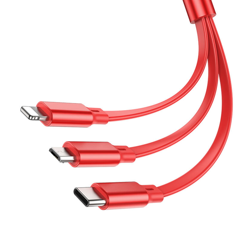 Cablu 3in1 USB la Type-C, iPhone, Micro Hoco X75, 2A, 1m, rosu