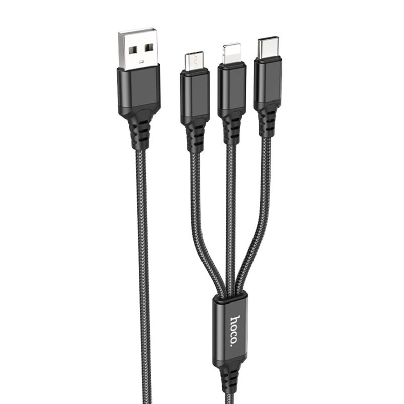 Cablu 3in1 USB la Type-C, iPhone, Micro Hoco X76, 2A, 1m, negru