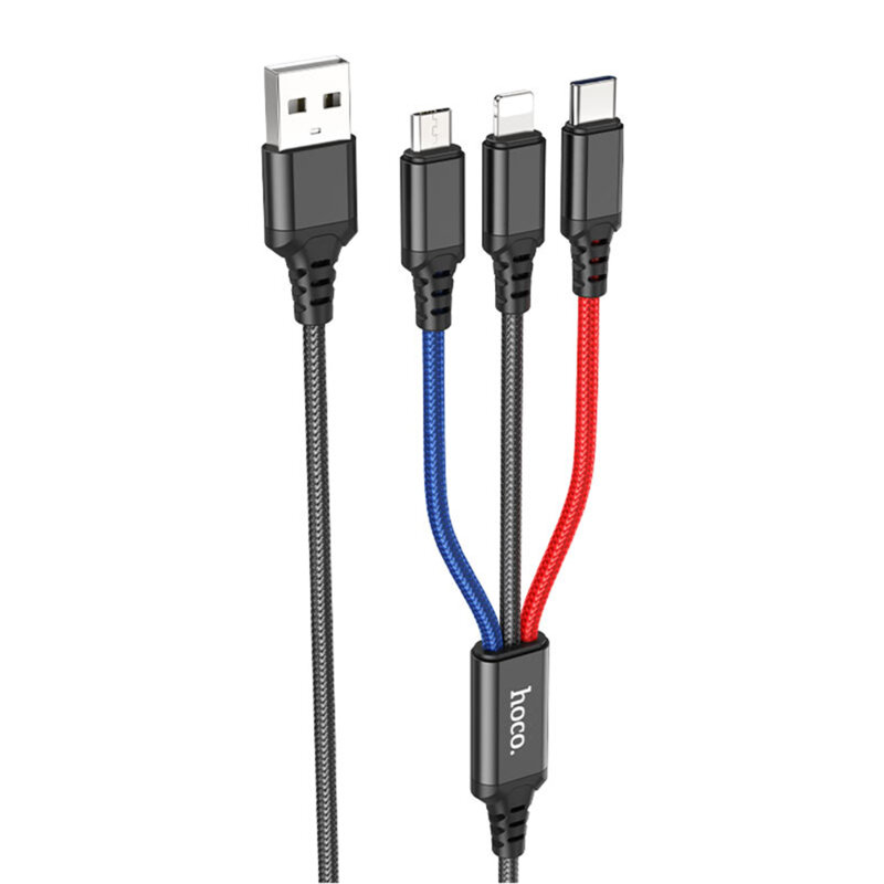 Cablu 3in1 USB la Type-C, iPhone, Micro Hoco X76, 2A, 1m, multicolor