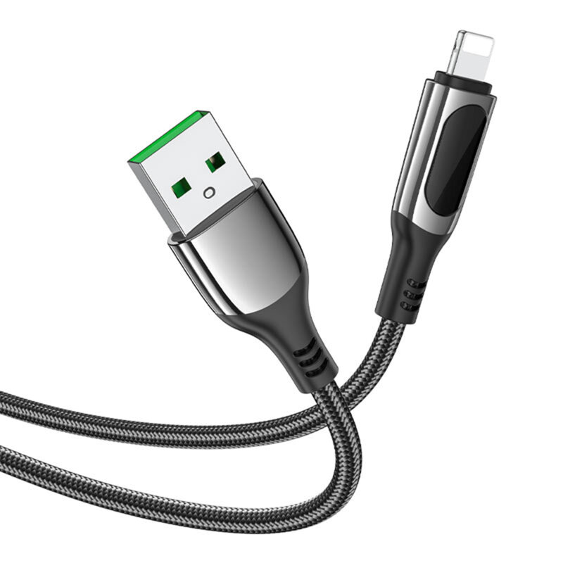 Cablu USB la iPhone cu Display LED Hoco S51, 2.4A, 1.2m, negru