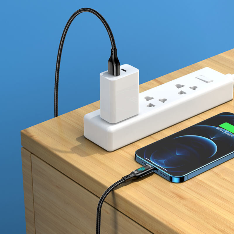 Cablu USB la iPhone cu Display LED Hoco S51, 2.4A, 1.2m, negru