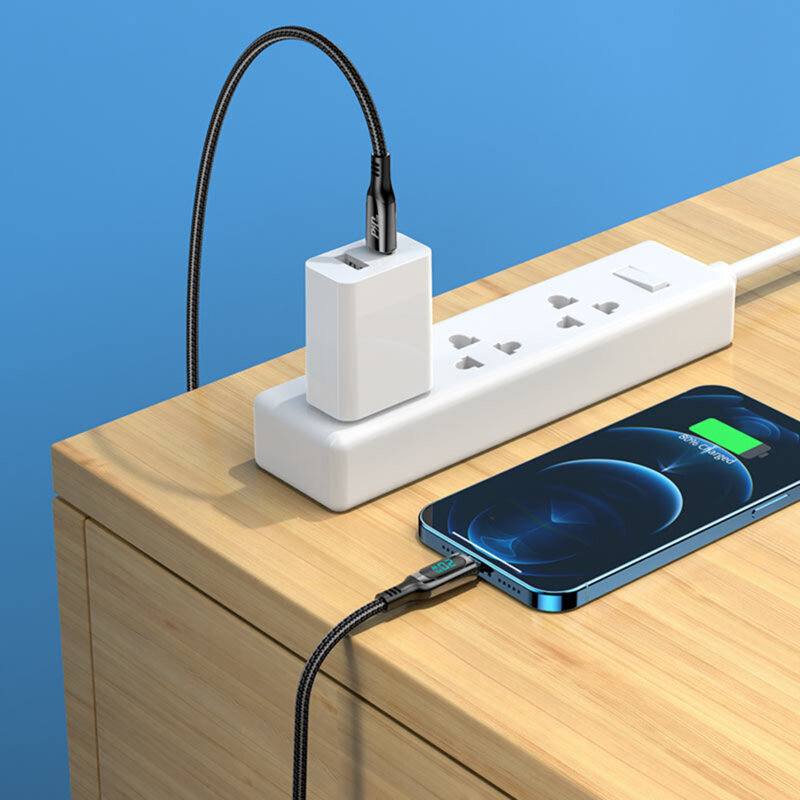 Cablu USB-C la iPhone 20W cu Display LED Hoco S51, 1.2m, negru