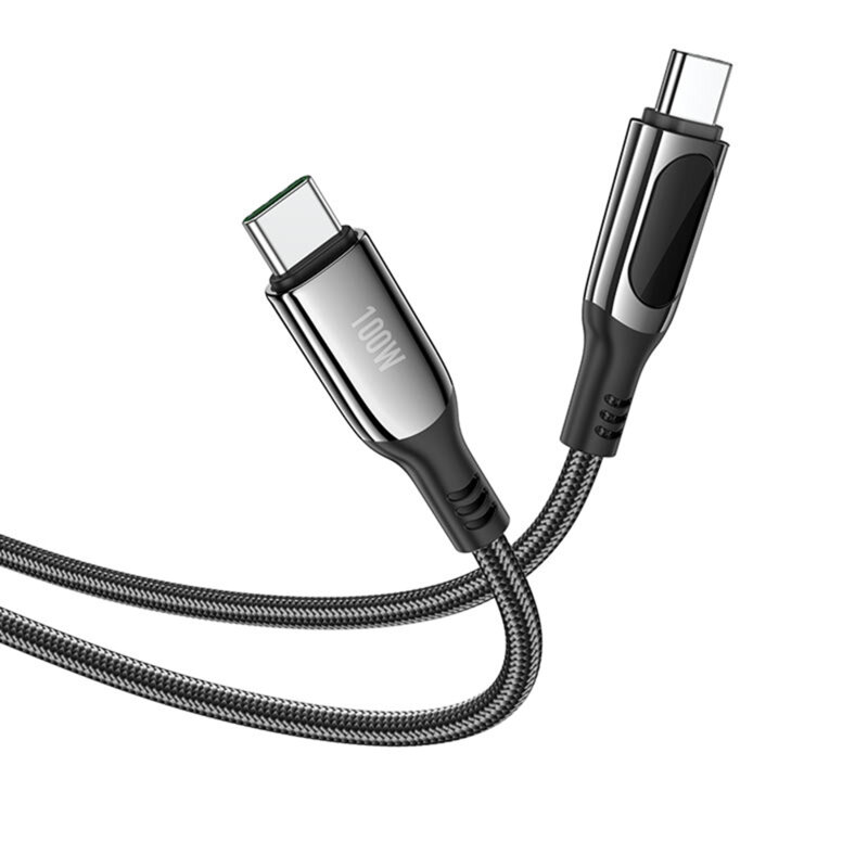 Cablu Fast Charging tip C 100W, Display LED Hoco S51, 3A, 1.2m, negru