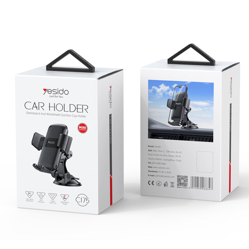 Suport auto telefon prindere bord/parbriz Yesido C175, negru