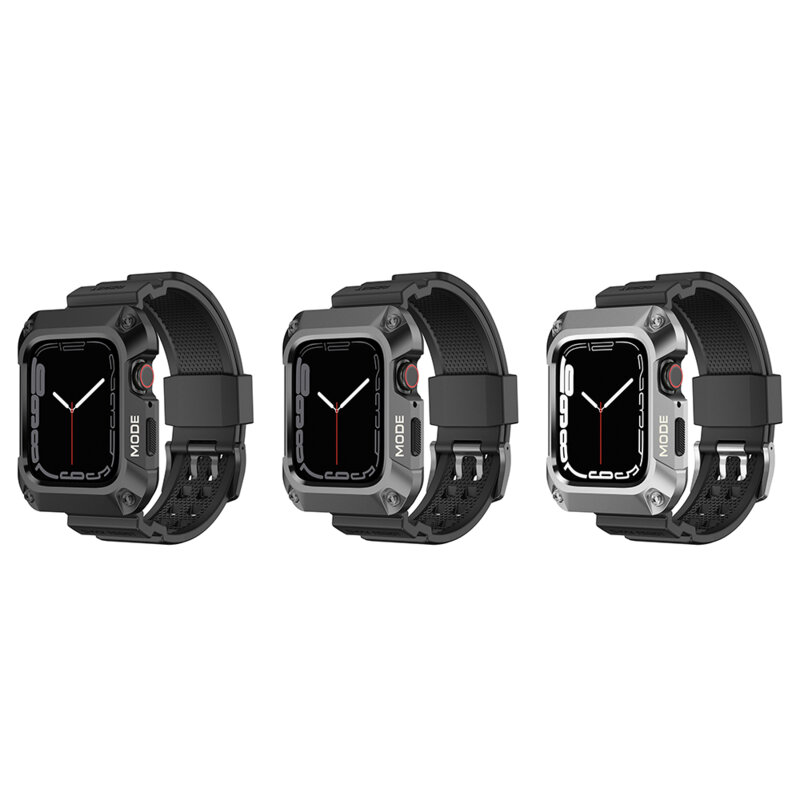 [Pachet] Husa + curea Apple Watch 9 45mm Lito Metal RuggedArmor, argintiu, LS002