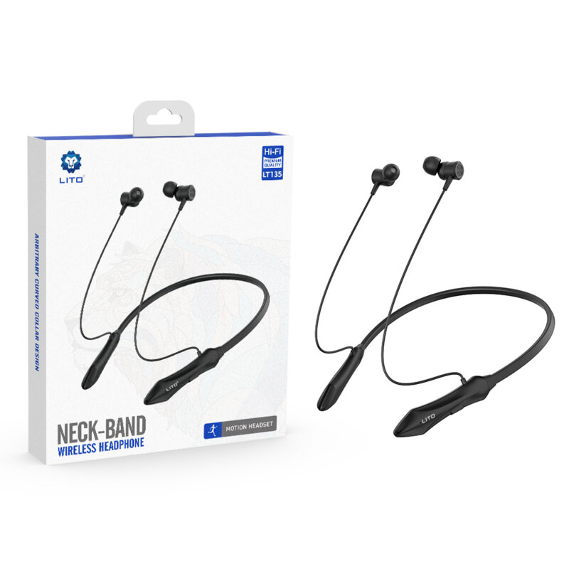 Casti Bluetooth alergare cu banda pentru gat Lito, negru, LT-V135