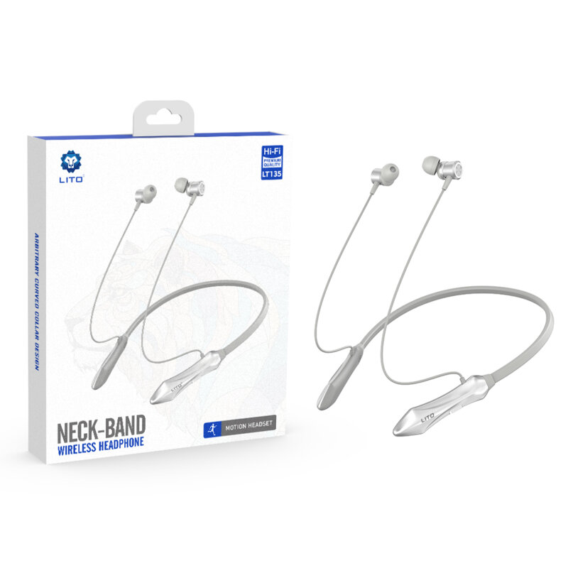 Casti Bluetooth alergare cu banda pentru gat Lito, argintiu, LT-V135