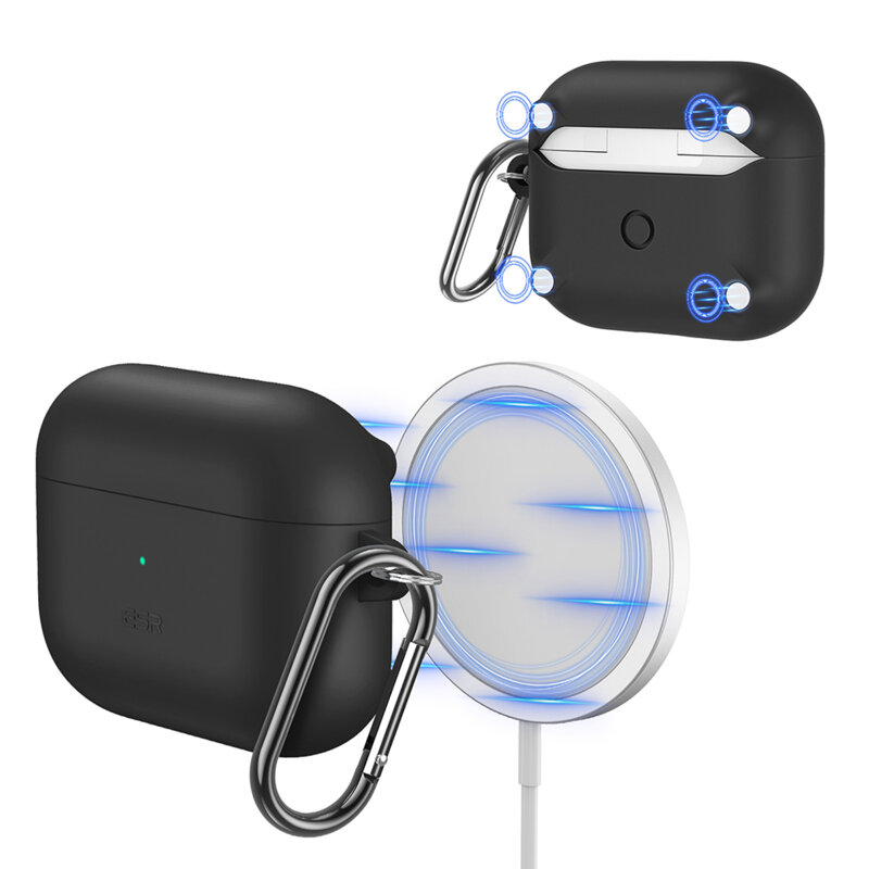 Husa AirPods 3 ESR Soft HaloLock, holder metalic, negru