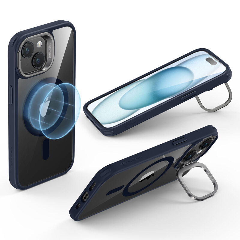 Husa iPhone 15 ESR Classic Hybrid HaloLock Kickstand, albastru