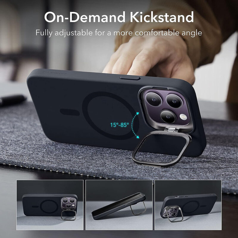 Husa iPhone 14 Pro Max ESR Cloud Soft HaloLock Kickstand, negru