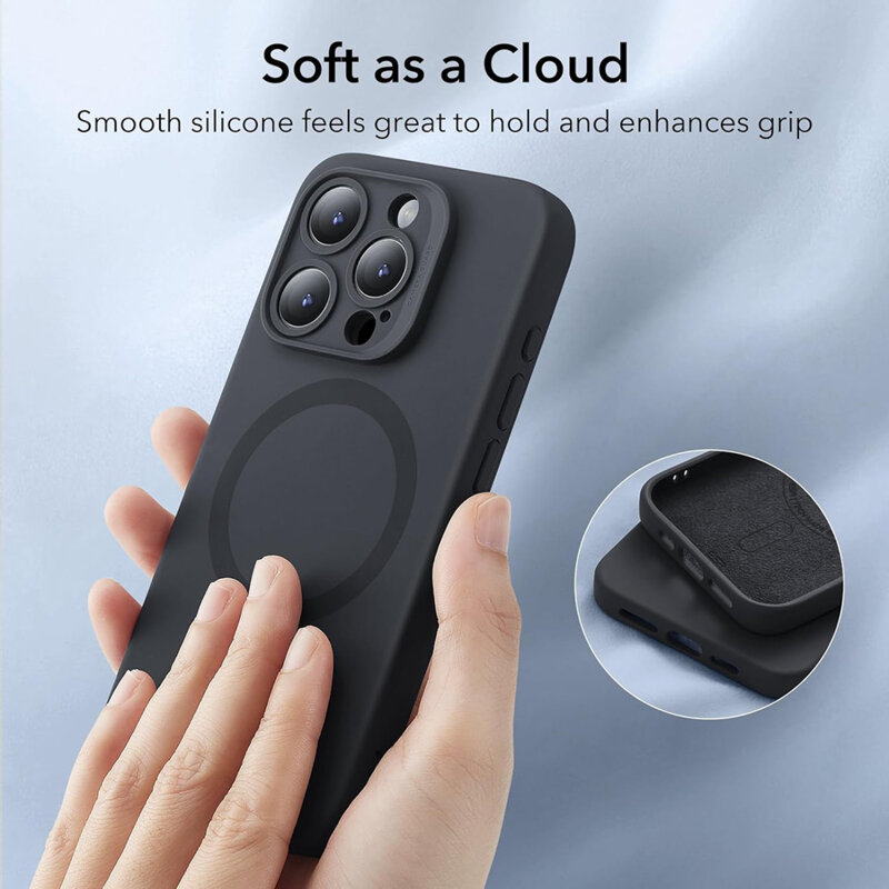 Husa iPhone 15 Pro Max ESR Cloud Soft HaloLock, negru
