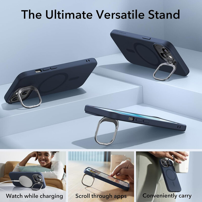 Husa iPhone 15 Plus ESR Cloud Soft HaloLock Kickstand, albastru