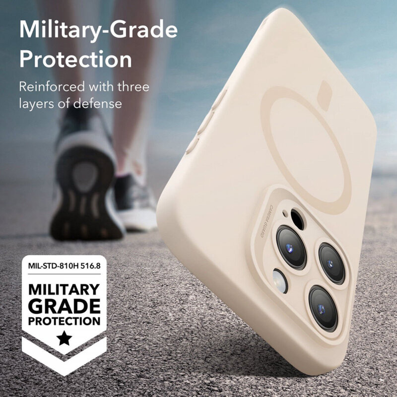 Husa iPhone 15 Pro ESR Cloud Soft HaloLock, crem