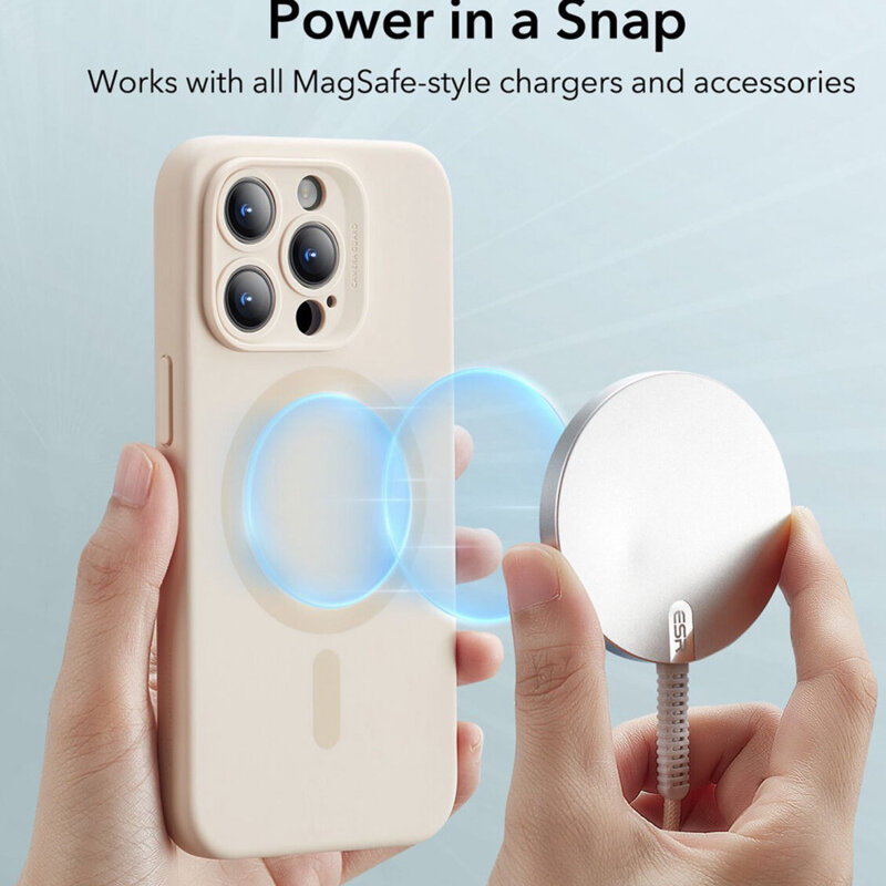 Husa iPhone 15 Pro ESR Cloud Soft HaloLock, crem