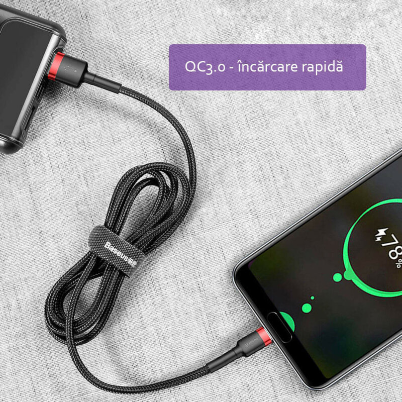 Cablu de date Type-C Baseus, 1m, negru/rosu, CATKLF-B91