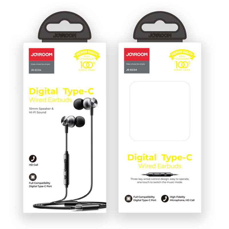 Casti in-ear USB-C cu fir si microfon Joyroom, negru, JR-EC04
