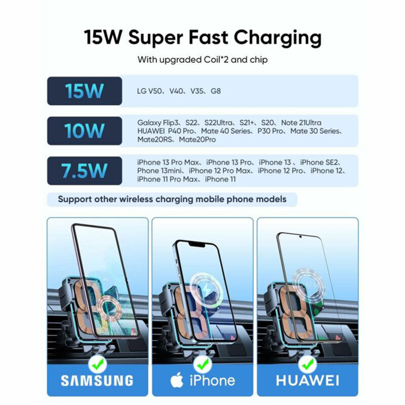 Suport auto wireless, grila ventilatie JoyRoom 15W, JR-ZS246