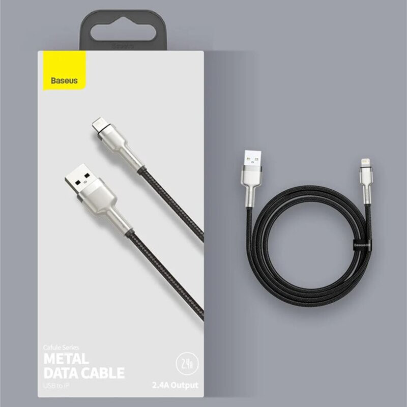 Cablu date USB la Lightning Baseus, 2.4A, 25cm, negru, CALJK-01