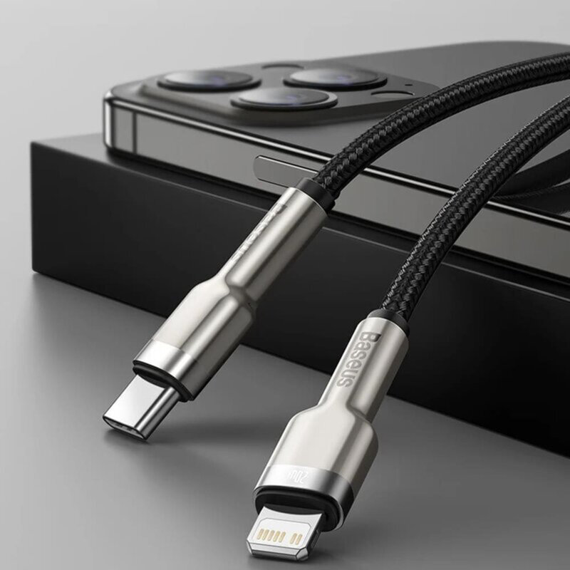 Cablu date Type-C la Lightning Baseus, 20W, 25cm, negru, CATLJK-01