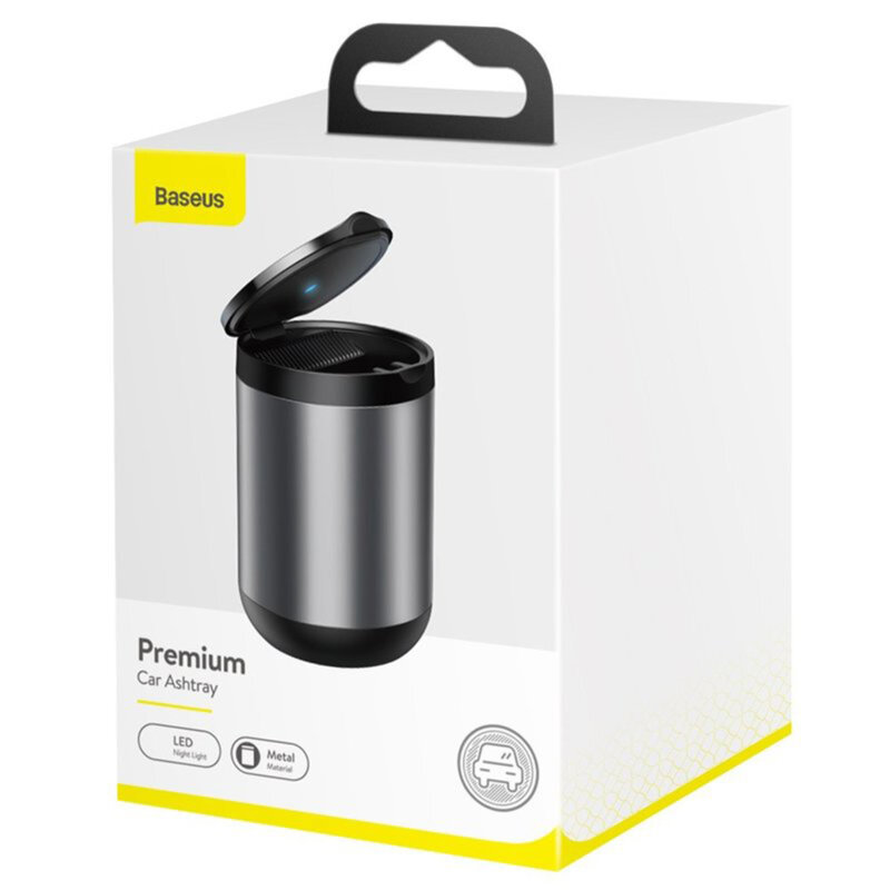 Scrumiera auto Baseus cu capac, lumina LED, gri, CRYHG01-0G