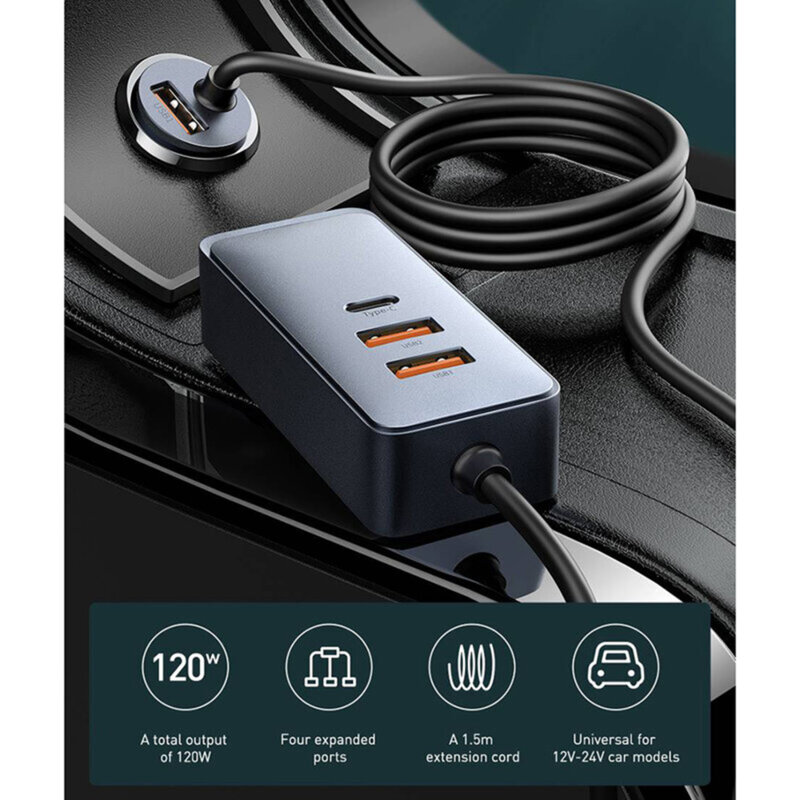 Incarcator auto USB Type-C Fast Charge Baseus, 120W, gri, CCBT-A0G