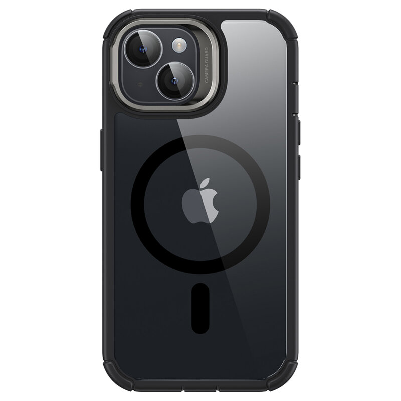 [Pachet 360°] Husa + folie iPhone 15 Plus ESR Armor Tough Kickstand HaloLock, negru/transparenta