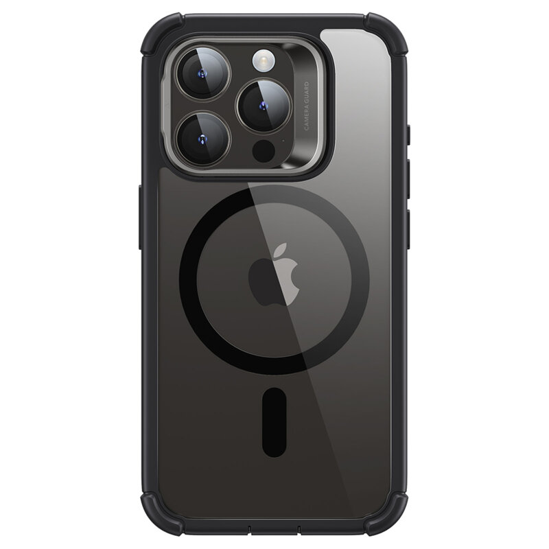 [Pachet 360°] Husa + folie iPhone 15 Pro ESR Armor Tough Kickstand HaloLock, negru/transparenta