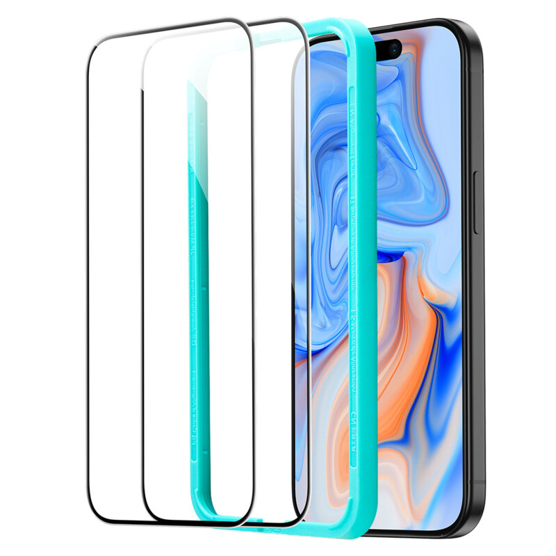 [Pachet 2x] Folie sticla iPhone 15 ESR Tempered Glass, negru