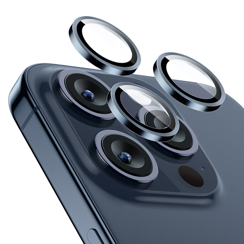 Folie sticla camera iPhone 15 Pro ESR Lens Protector, albastru