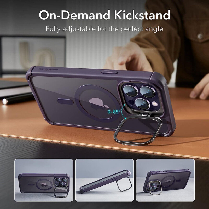 [Pachet 360°] Husa + folie iPhone 14 Pro Max ESR Shock Armor Kickstand HaloLock, mov