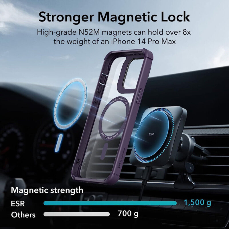 [Pachet 360°] Husa + folie iPhone 14 Pro Max ESR Shock Armor Kickstand HaloLock, mov