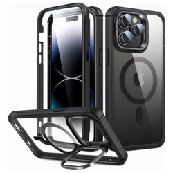 [Pachet 360°] Husa + folie iPhone 14 Pro Max ESR Shock Armor Kickstand HaloLock, negru/transparenta