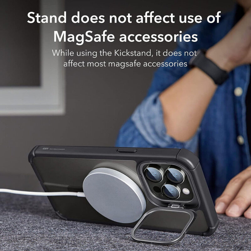 [Pachet 360°] Husa + folie iPhone 14 Pro Max ESR Shock Armor Kickstand HaloLock, negru/transparenta