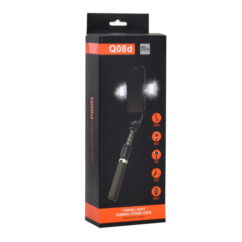 Selfie stick trepied Bluetooth cu lumini LED Techsuit Q08D, 78cm