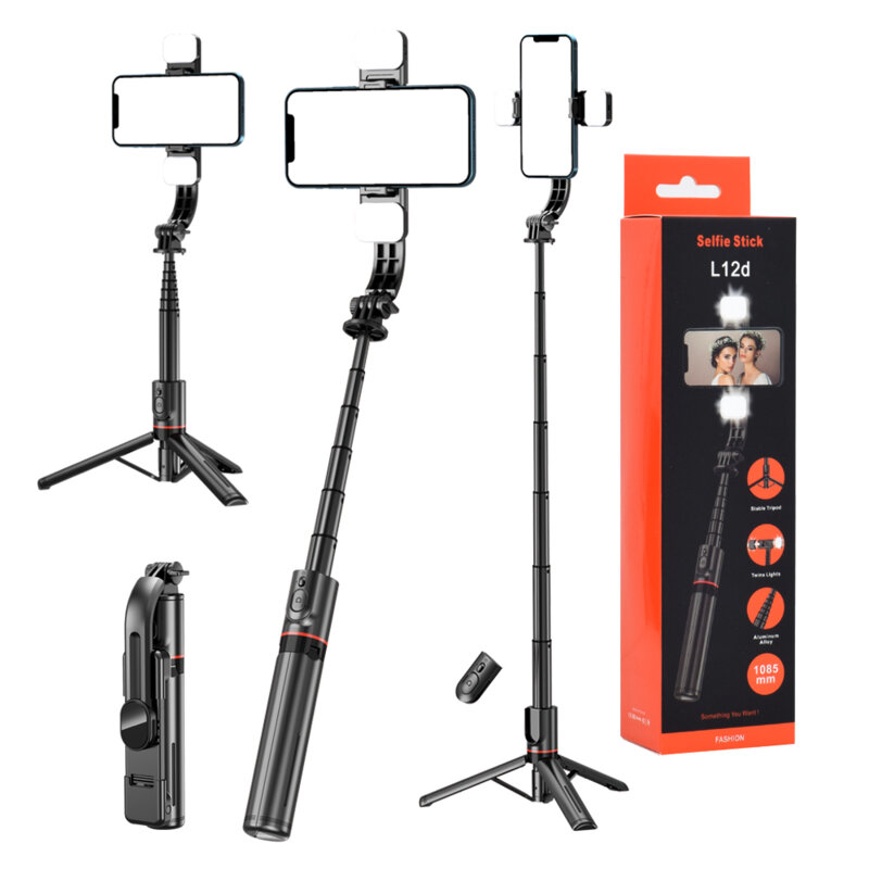 Selfie stick tripod, 2x LED, telecomanda wireless Techsuit L12D, 108cm