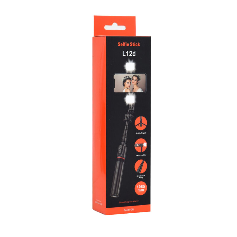 Selfie stick tripod, 2x LED, telecomanda wireless Techsuit L12D, 108cm