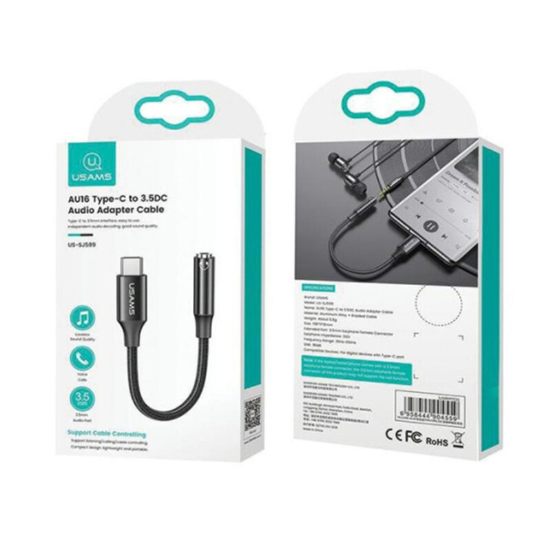 Adaptor audio DAC tip C la auxiliar 3.5mm Usams AU16, US-SJ599