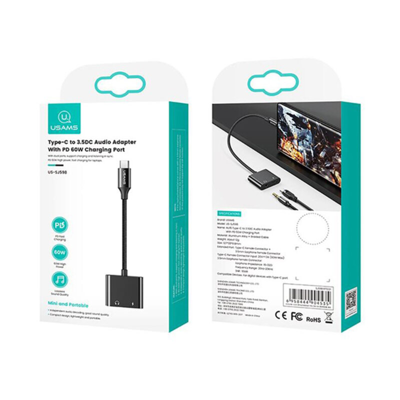 Adaptor audio Jack incarcare tip C PD60W Usams AU15, US-SJ598