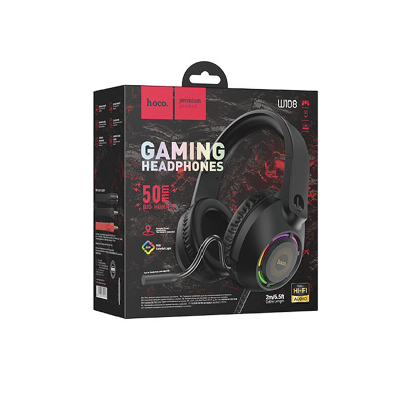 Casti de gaming over-ear cu fir Jack, microfon Hoco W108, negru