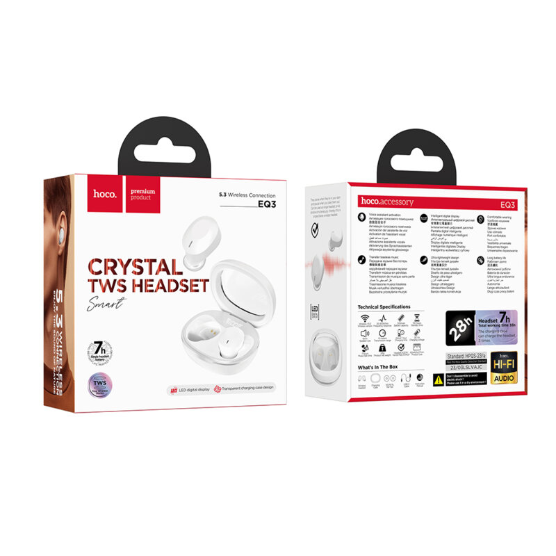 Casti Hi-Fi Bluetooth in-ear true wireless Hoco EQ3, negru