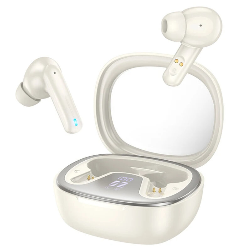 Headset Bluetooth Hoco EQ6, casti Hi-Fi true wireless, bej