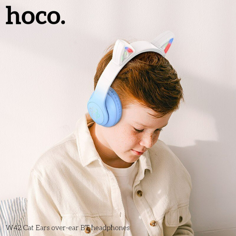 Casti cu urechi pisica Bluetooth pentru copii Hoco W42, albastru