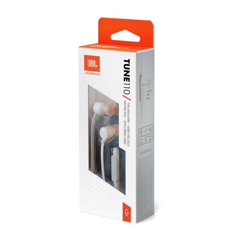 Casti audio cu fir, in-ear JBL T110, mufa Jack 3.5mm, alb