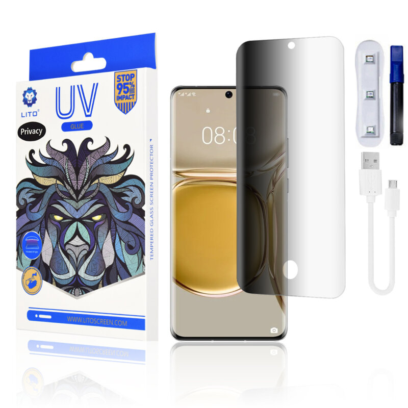 Folie sticla Huawei P50 Pro Lito UV Glue, privacy