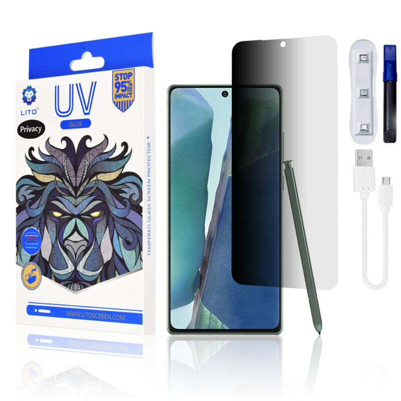 Folie Sticla Samsung Galaxy Note 20 5G Lito UV Glue PRIVACY 9H Cu Lampa Si Adeziv Lichid - Clear